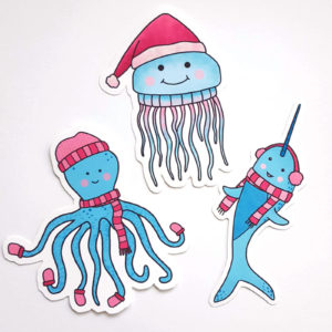 Winter Sea Creatures Set of 3 Stickers